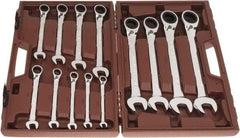 Paramount - 13 Piece, 5/16" to 1", Reversible Ratcheting Combination Wrench Set - Inch Measurement Standard, Full Polish Chrome Finish, Comes in Blow Molded Case - Industrial Tool & Supply