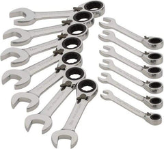 Paramount - 13 Piece, 6mm to 19mm, Stubby Ratcheting Reversible Combination Wrench Set - Metric Measurement Standard, Full Polish Chrome Finish, Comes in Blow Molded Case - Industrial Tool & Supply