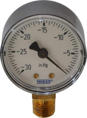 Wika - 2" Dial, 1/4 Thread, 30-0 Scale Range, Pressure Gauge - Lower Connection Mount, Accurate to 3-2-3% of Scale - Industrial Tool & Supply