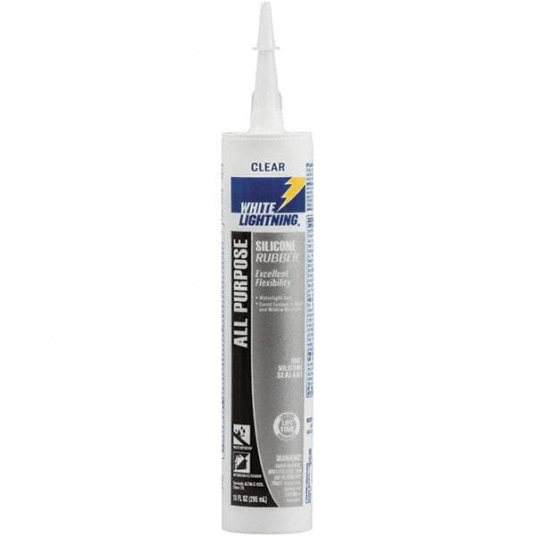 White Lightning - 10 oz Cartridge Clear RTV Silicone Joint Sealant - -80 to 400°F Operating Temp, 30 min Tack Free Dry Time, 24 hr Full Cure Time - Industrial Tool & Supply