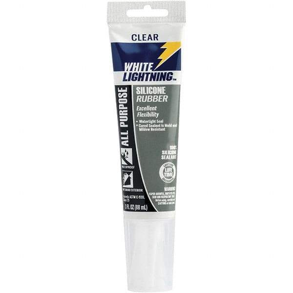 White Lightning - 3 oz Cartridge Clear RTV Silicone Joint Sealant - -80 to 400°F Operating Temp, 30 min Tack Free Dry Time, 24 hr Full Cure Time - Industrial Tool & Supply