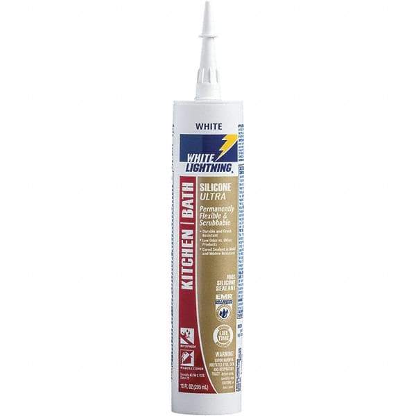 White Lightning - 10 oz Cartridge White RTV Silicone Caulk - 150°F Max Operating Temp - Industrial Tool & Supply