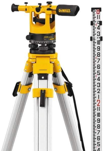 DeWALT - 20x Magnification, 5 to 200 Ft. Measuring Range, Transit Optical Level Kit - Accuracy 1/4 Inch at 100 Ft., Kit Includes Aluminum Tripod with Quick Adjust Legs - Industrial Tool & Supply