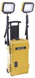 Pelican Products, Inc. - 12 Volt, 48 Watt, Electric, LED Portable Floor Work Light - 13.78" Cord, 2 Heads, 500 & 6,000 Lumens, 22" Long x 13.81" Wide x 9" High - Industrial Tool & Supply