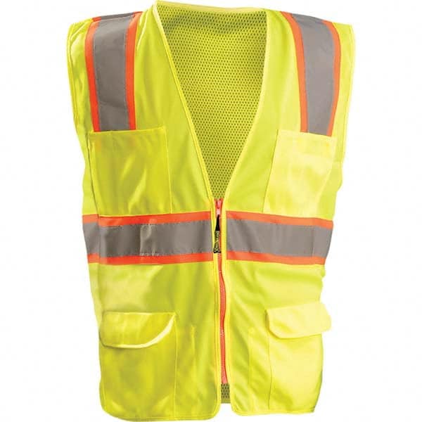 OccuNomix - Size 4XL HI-Vis Orange Mesh/Solid Surveyor's High Visibility Vest - Industrial Tool & Supply