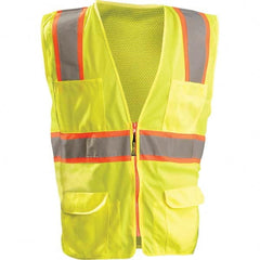 OccuNomix - Size 5XL HI-Vis Orange Mesh/Solid Surveyor's High Visibility Vest - Industrial Tool & Supply
