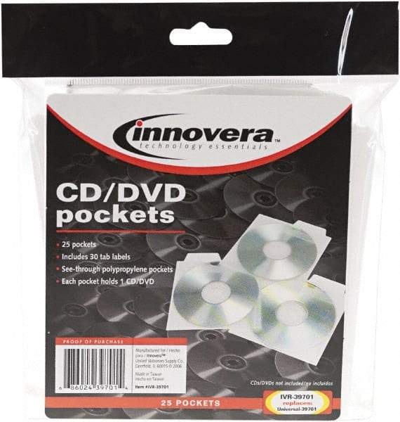 innovera - 25 Piece Clear CD/DVD Pockets - 5" High x 5" Wide - Industrial Tool & Supply