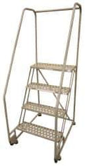 Cotterman - 80" 5 Step TiltNRoll Rolling Ladder - Assembled, 450 Lb Capacity, 50" Platform Height, 28" Base Width x 43" Base Depth, Perforated Tread - Industrial Tool & Supply