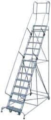 Cotterman - 182" 14 Step Rolling Warehouse Ladder - Knocked Down, 450 Lb Capacity, 140" Platform Height, 44" Base Width x 198" Base Depth, Perforated Tread - Industrial Tool & Supply