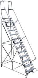 Cotterman - 172" 13 Step Rolling Warehouse Ladder - Knocked Down, 450 Lb Capacity, 130" Platform Height, 44" Base Width x 186" Base Depth, Perforated Tread - Industrial Tool & Supply