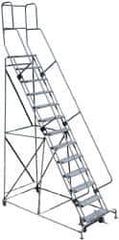 Cotterman - 172" 13 Step Rolling Warehouse Ladder - Knocked Down, 450 Lb Capacity, 130" Platform Height, 44" Base Width x 186" Base Depth, Perforated Tread - Industrial Tool & Supply
