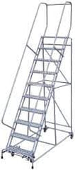 Cotterman - 140" 11 Step Rolling Warehouse Ladder - Assembled, 450 Lb Capacity, 110" Platform Height, 32" Base Width x 81" Base Depth, Perforated Tread - Industrial Tool & Supply
