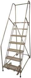 Cotterman - 100" 7 Step Rolling Warehouse Ladder - Assembled, 450 Lb Capacity, 70" Platform Height, 30" Base Width x 53" Base Depth, Perforated Tread - Industrial Tool & Supply