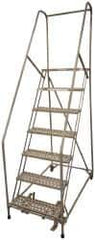 Cotterman - 100" 7 Step Rolling Warehouse Ladder - Assembled, 450 Lb Capacity, 70" Platform Height, 30" Base Width x 53" Base Depth, Perforated Tread - Industrial Tool & Supply