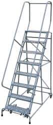 Cotterman - 120" 9 Step Rolling Warehouse Ladder - Assembled, 450 Lb Capacity, 90" Platform Height, 32" Base Width x 67" Base Depth, Perforated Tread - Industrial Tool & Supply