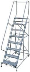 Cotterman - 110" 8 Step Rolling Warehouse Ladder - Assembled, 450 Lb Capacity, 80" Platform Height, 32" Base Width x 61" Base Depth, Perforated Tread - Industrial Tool & Supply