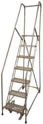 Cotterman - 100" 7 Step Rolling Warehouse Ladder - Assembled, 450 Lb Capacity, 70" Platform Height, 24" Base Width x 53" Base Depth, Perforated Tread - Industrial Tool & Supply