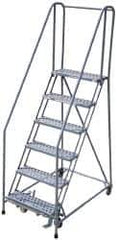 Cotterman - 90" 6 Step Rolling Warehouse Ladder - Assembled, 450 Lb Capacity, 60" Platform Height, 30" Base Width x 46" Base Depth, Perforated Tread - Industrial Tool & Supply