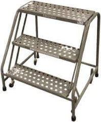 Cotterman - 30" 3 Step Rolling Warehouse Ladder - Assembled, 450 Lb Capacity, 30" Platform Height, 30" Base Width x 26" Base Depth, Perforated Tread - Industrial Tool & Supply