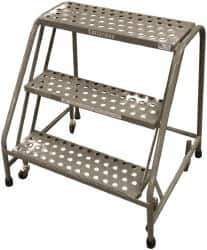 Cotterman - 30" 3 Step Rolling Warehouse Ladder - Assembled, 450 Lb Capacity, 30" Platform Height, 20" Base Width x 27" Base Depth, Perforated Tread - Industrial Tool & Supply