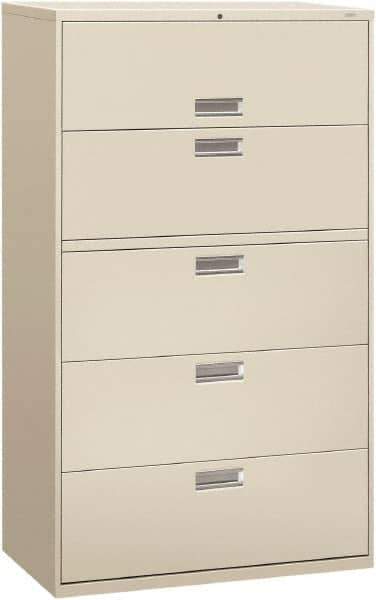 Hon - 42" Wide x 67" High x 19-1/4" Deep, 5 Drawer Roll-Out, Roll-Out Posting - Steel, Light Gray - Industrial Tool & Supply
