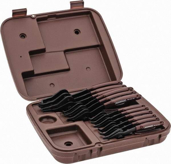Paramount - 12 Piece, 3/8 to 3" Bore, 1/8 to 3-1/2" Shaft, Internal/External Retaining Ring Pliers Set - 0.038 to 0.09" Tip Diam Range - Industrial Tool & Supply