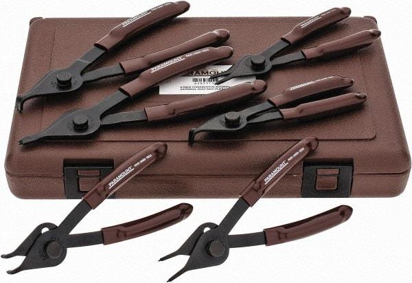 Paramount - 6 Piece, 3/8 to 1-3/4" Bore, 1/8 to 1-7/16" Shaft, Internal/External Retaining Ring Pliers Set - 0.038 to 0.07" Tip Diam Range - Industrial Tool & Supply