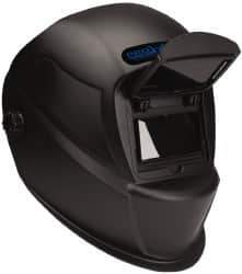 PRO-SAFE - 3-21/32" Window Width x 1-3/4" Window Height, 10 Shade Fixed Shade Lens, Front Lift Welding Helmet - Black Nylon Clear Lens - Industrial Tool & Supply