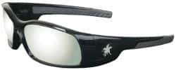 MCR Safety - Silver Mirror Lenses, Framed Safety Glasses - Scratch Resistant, Black Polycarbonate Frame, Wrap Around - Industrial Tool & Supply