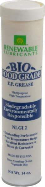 Renewable Lubricants - 14 oz Cartridge Biobased Extreme Pressure Grease - White, Extreme Pressure, Food Grade & High Temperature, 590°F Max Temp, NLGIG 2, - Industrial Tool & Supply
