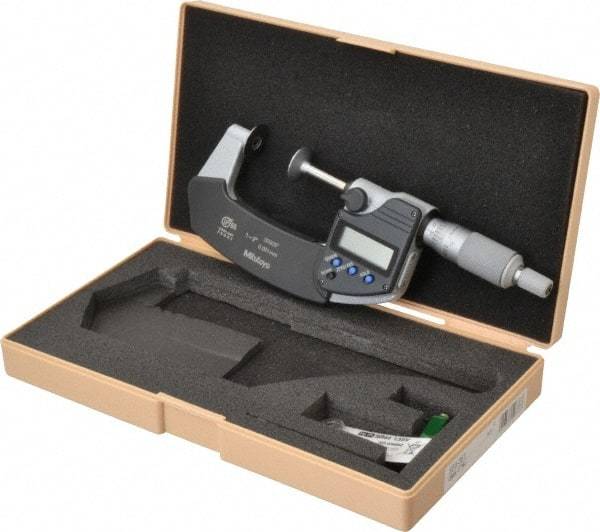 Mitutoyo - 1 to 2 Inch, Ratchet Stop Thimble, IP65 Water Resistance, Electronic Disc Micrometer - 0.0002 Inch Accuracy, 20mm Disc, 0.00005 Inch Resolution - Industrial Tool & Supply