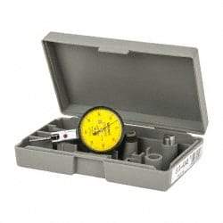 Mitutoyo - 0.8 mm Range, 0.01 mm Dial Graduation, Horizontal Dial Test Indicator - 1.5748 Inch Yellow Dial, 0-40-0 Dial Reading, Accurate to 0.008 Inch - Industrial Tool & Supply