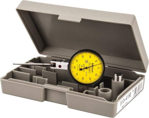 Mitutoyo - 1 mm Range, 0.01 mm Dial Graduation, Horizontal Dial Test Indicator - 1.5748 Inch Yellow Dial, 0-50-0 Dial Reading, Accurate to 0.01 Inch - Industrial Tool & Supply