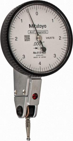Mitutoyo - 0.008 Inch Range, 0.0001 Inch Dial Graduation, Horizontal Dial Test Indicator - 1.5748 Inch White Dial, 0-4-0 Dial Reading, Accurate to 0.0001 Inch - Industrial Tool & Supply