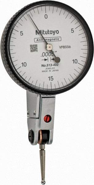 Mitutoyo - 0.03 Inch Range, 0.0005 Inch Dial Graduation, Horizontal Dial Test Indicator - 1.5748 Inch White Dial, 0-15-0 Dial Reading, Accurate to 0.0005 Inch - Industrial Tool & Supply