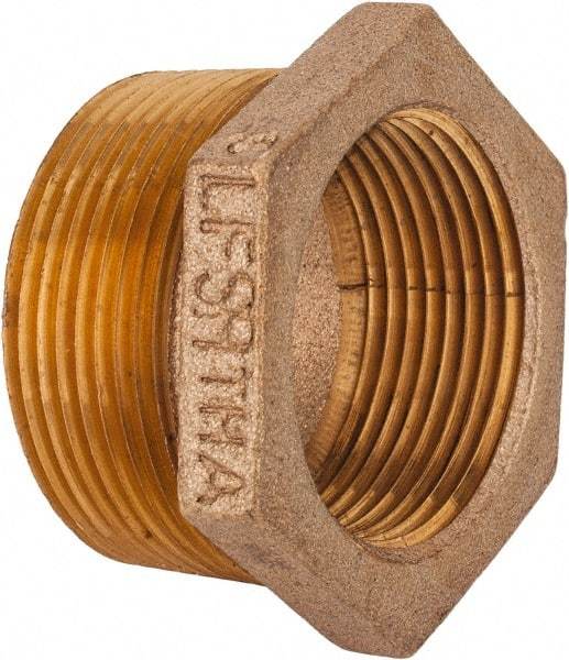 Merit Brass - Class 125, 1-1/2 x 1-1/4" Internal Pipe, Lead Free Brass Hex Bushing - MNPT x FNPT - Industrial Tool & Supply