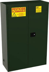Jamco - 2 Door, 2 Shelf, Green Steel Double Wall Safety Cabinet for Flammable and Combustible Liquids - 65" High x 18" Wide x 43" Deep, Manual Closing Door, 3 Point Key Lock, 45 Gal Capacity - Industrial Tool & Supply