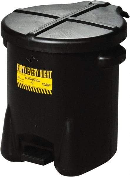 Eagle - 10 Gallon Capacity, HDPE Waste Can with Foot Lever - 18 Inch Long x 22 Inch Wide/Diameter x 18 Inch High, Black, Foot or Hand Operated, Approved FM and OSHA - Industrial Tool & Supply