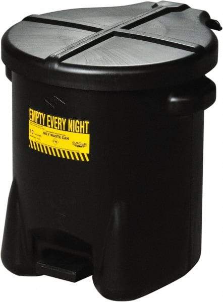 Eagle - 6 Gallon Capacity, HDPE Waste Can with Foot Lever - 13 Inch Long x 16-1/2 Inch Wide/Diameter x 16 Inch High, Black, Foot or Hand Operated, Approved FM and OSHA - Industrial Tool & Supply
