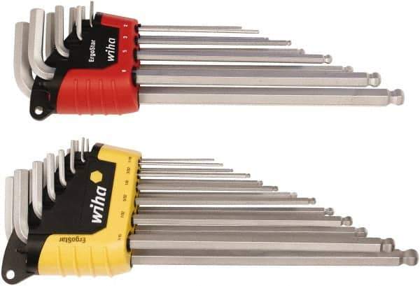 Wiha - 22 Piece L-Key Ball End Hex Key Set - Hex Range 0.05 to 3/8" - Industrial Tool & Supply