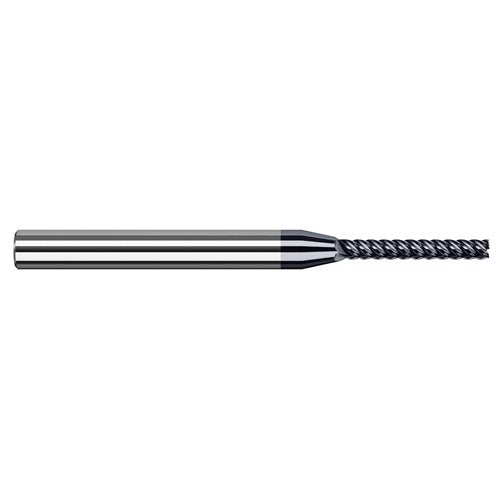 Variable Helix End Mills for Medium Alloy Steels - Finishers - 0.0150″ (1/64″) Cutter Diameter × 0.1250″ (1/8″) Length of Cut Carbide Square End Mill Finisher for Medium Alloy Steels, 4 Flutes, AlTiN Nano Coated