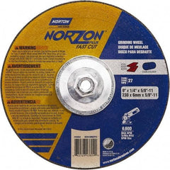 Norton - 9" Wheel Diam, 1/4" Wheel Thickness, Type 27 Depressed Center Wheel - Ceramic, Resinoid Bond, 6,600 Max RPM - Industrial Tool & Supply