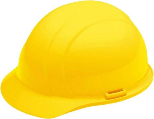 Ability One - ANSI Type I, Class E Rated, 4-Point, Ratchet Adjustment Hard Hat - Yellow, Full Brim - Industrial Tool & Supply