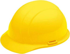 Ability One - ANSI Type I, Class E Rated, 4-Point, Ratchet Adjustment Hard Hat - Yellow, Full Brim - Industrial Tool & Supply