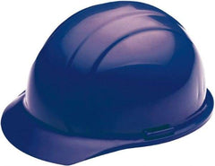 Ability One - ANSI Type I, Class E Rated, 4-Point, Ratchet Adjustment Hard Hat - Blue, Full Brim - Industrial Tool & Supply