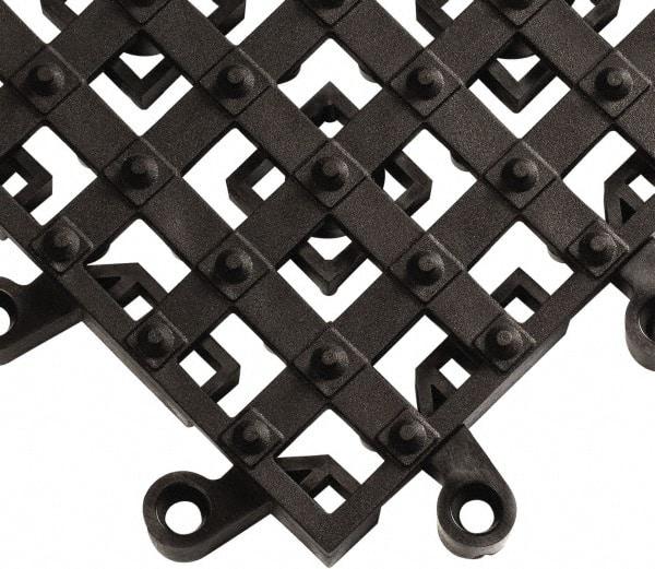 Wearwell - 18" Long x 18" Wide x 7/8" Thick, Anti-Fatigue Modular Matting Open Grid - Male & Female, 4 Interlocking Sides, Black, For Dry & Wet Areas, Series 553 - Industrial Tool & Supply