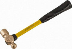 Ampco - 1 Lb Head Aluminum Bronze Ball Pein Hammer - 14" Fiberglass Handle with Grip, 1-5/16" Face Diam, 14" OAL - Industrial Tool & Supply