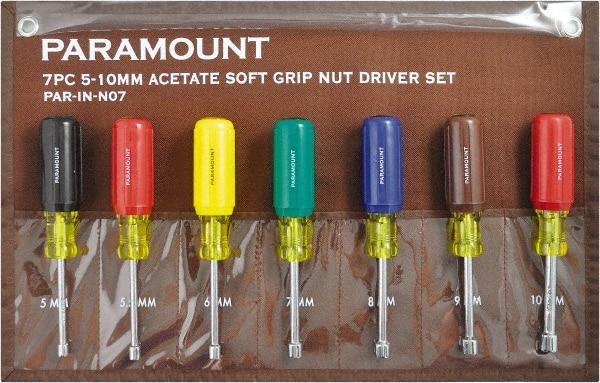 Paramount - 7 Piece 5 to 10mm Nutdriver Set - Hollow Shaft, Ergonomic Handle - Industrial Tool & Supply