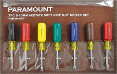 Paramount - 7 Piece 5 to 10mm Nutdriver Set - Hollow Shaft, Ergonomic Handle - Industrial Tool & Supply