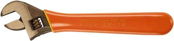 Ampco - 1-1/8" Jaw Capacity, 8" Insulated Adjustable Wrench - Steel, Plain Finish, 8-3/8" OAL - Industrial Tool & Supply